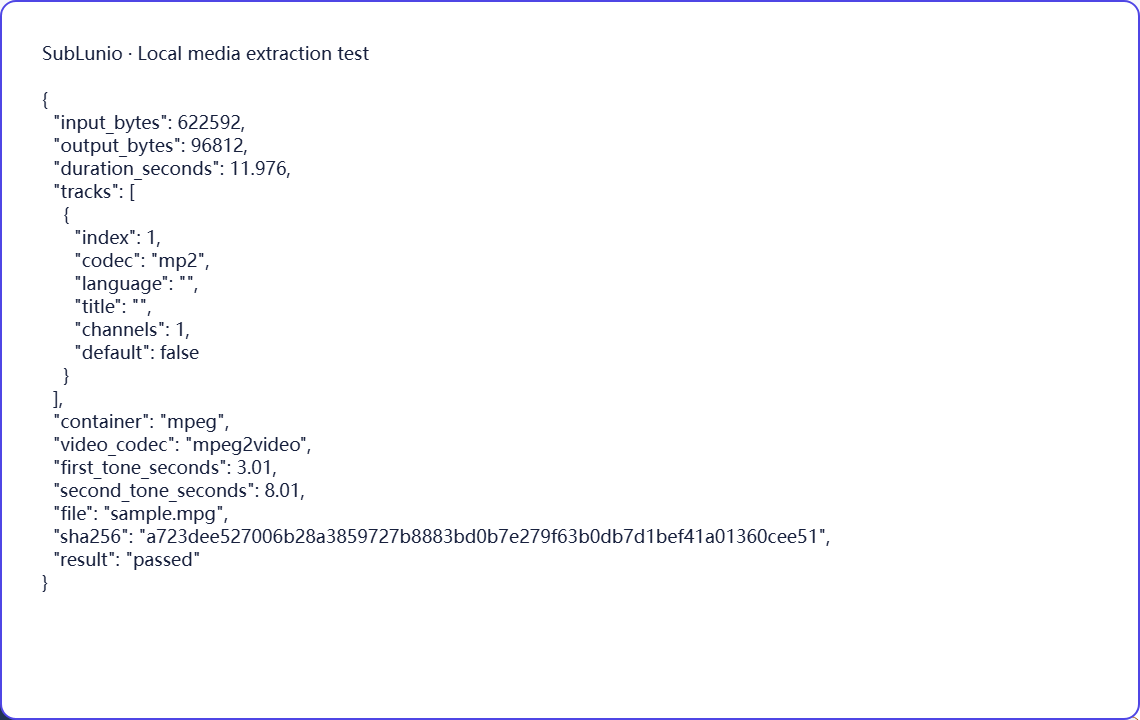 Actual MPG extraction check: mp2 audio → MP3. Synthetic tones; this does not measure transcription quality.
